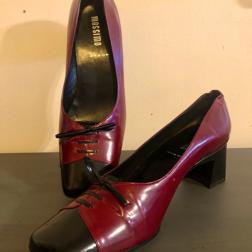 Massimo Italian red patent leather block heel pump